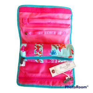 Primrose Hill Pink Floral Jewelry Cosmetic Travel Roll Up Pouch Case NWT